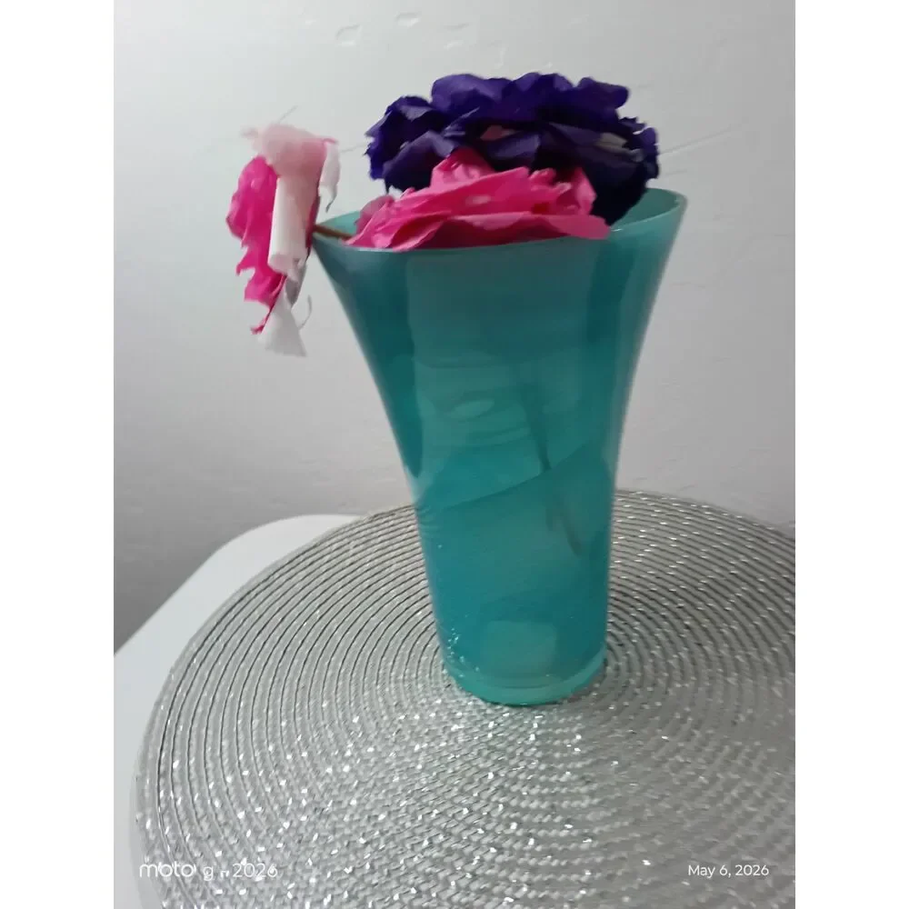 Beautiful Blue and White Flower Vase Made in Turkey Marbled Glass Vase